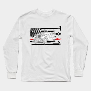 Vintage Fire Truck with Firefighter Flag Long Sleeve T-Shirt